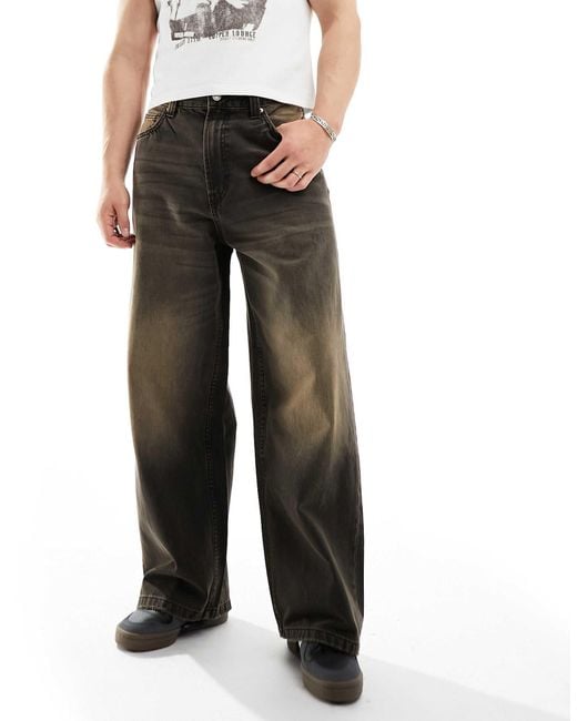 Bershka Black Super baggy Washed Jeans for men
