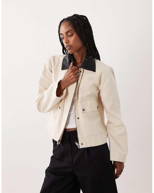 Brave Soul Natural Barn Jacket With Contrast Pu Collar
