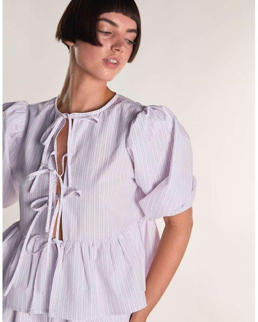 Glamorous Purple Tie Front Peplum Top