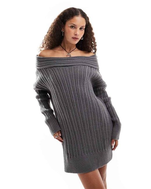 emory park White Chunky Cable Knit Off-shoulder Knitted Mini Dress