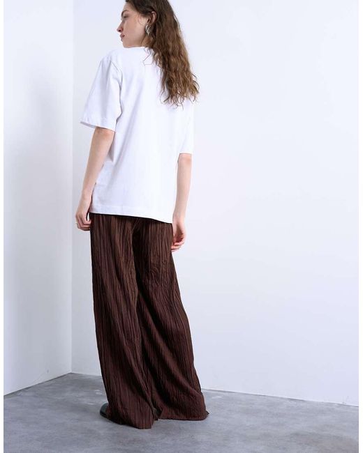 TOPSHOP White Crinkle Wide Leg Trousers