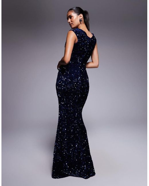 Goddiva Multi Sequin & Velvet Bardot Maxi - Gold