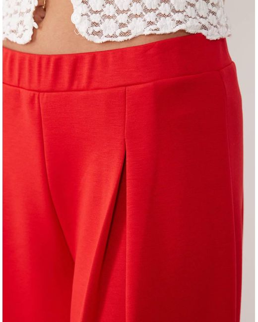ASOS Red Co-ord Interlock Pleated Pull On Wide Leg Trousers