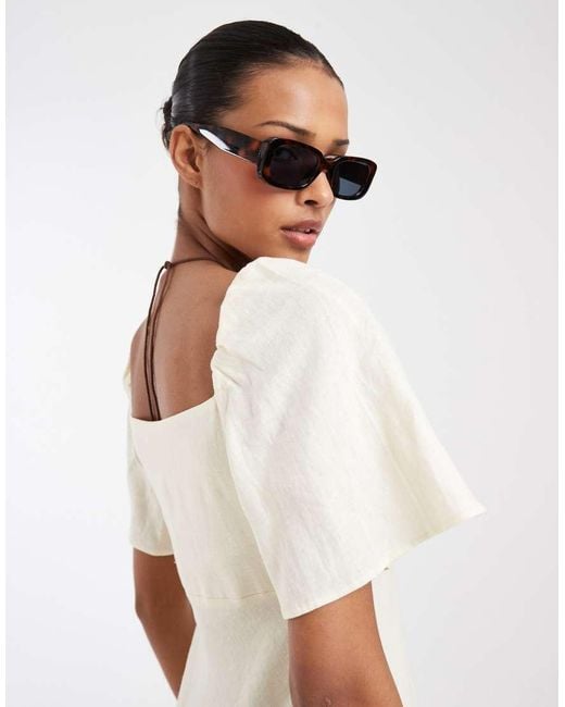 & Other Stories Natural Linen Puff Sleeve Midaxi Dress With Twist Sweetheart Neckline