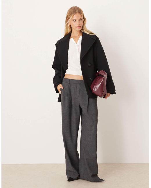 Mango Black Wool Mix Short Double Breasted Jacket