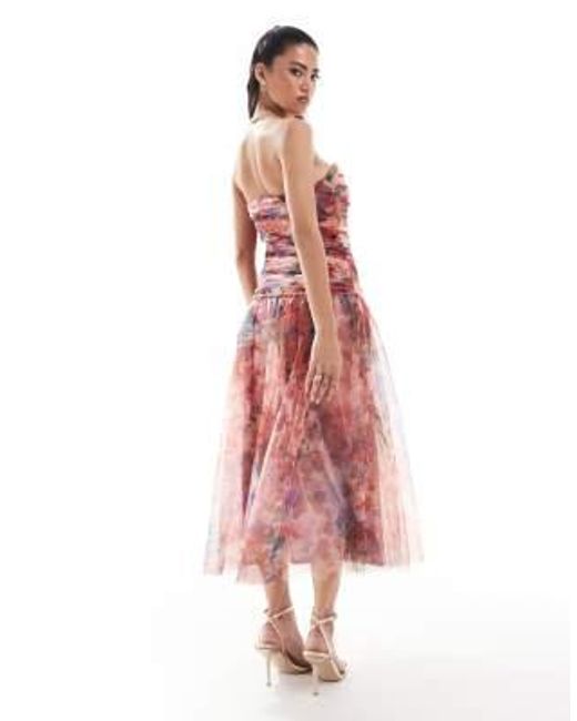 LACE & BEADS Red Drop Hem Tulle Midaxi Dress