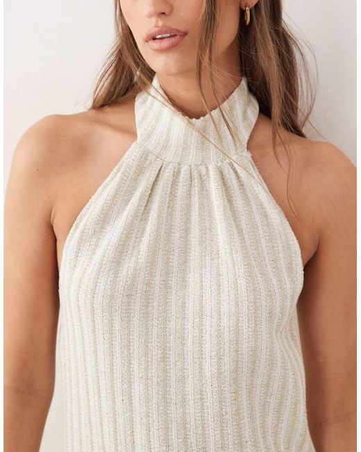 ASOS Natural Textured Knit Halterneck Midi Dress