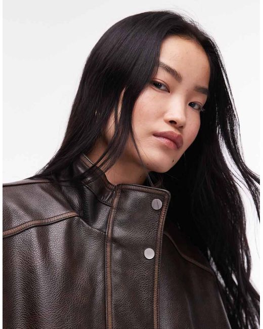 TOPSHOP Black Faux Leather Super Oversized Bomber Jacket
