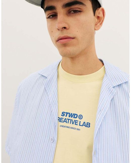 Pull&Bear Blue Striped Short Sleeve Shirt for men
