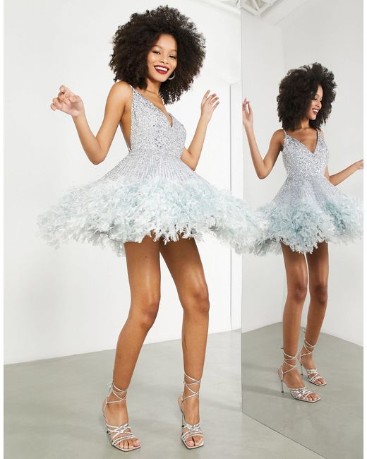 ASOS White Sequin Cami Mini Dress With Faux Feather Hem