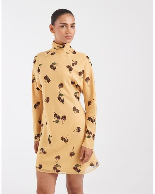 ASOS Natural Chiffon Mini Dress With Batwing Sleeve