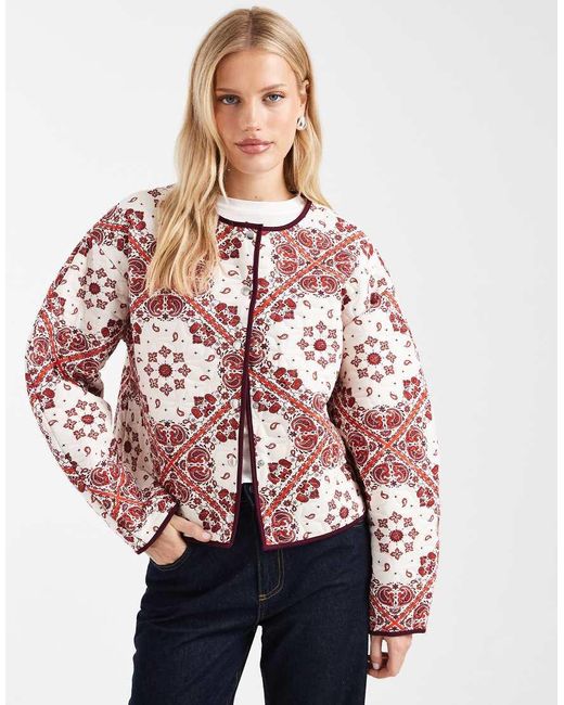ASOS Red Quilted Jacket With Bandana Print
