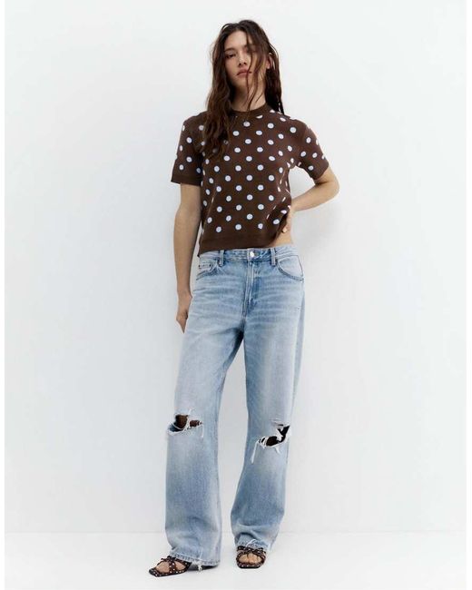 Pull&Bear Blue Polka Dot Knit Top
