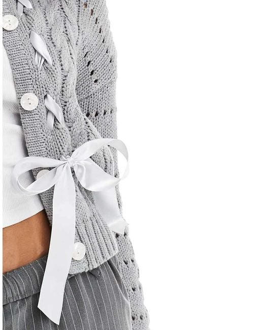 Cotton On Gray Bow Peep Cardigan