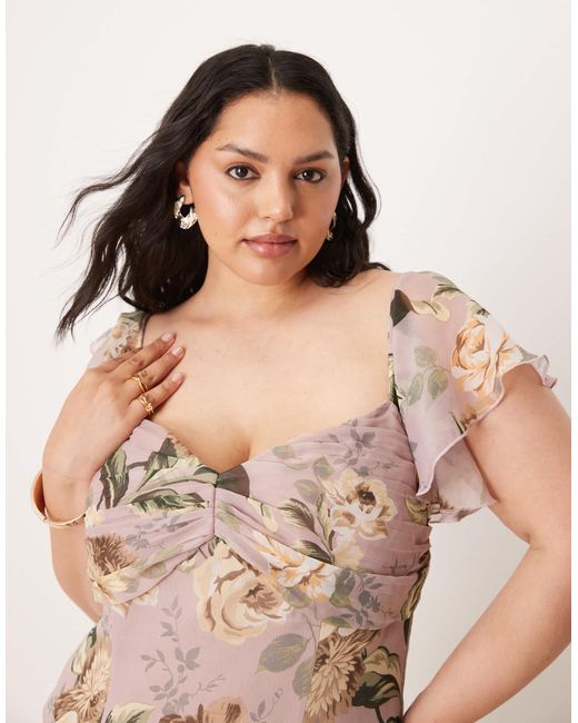 ASOS Natural Asos Design Curve Dropped Waist Full Skirt Midi Dress