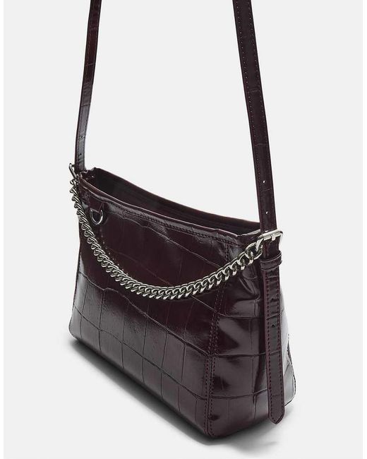Stradivarius White Mock Croc Crossbody Bag With Chain