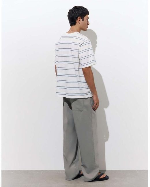 Pull&Bear Gray Tailored Fit Wide Leg Trousers for men