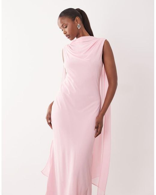 TFNC London Pink Bridesmaids High Neck Chiffon Scarf Detail Maxi Dress