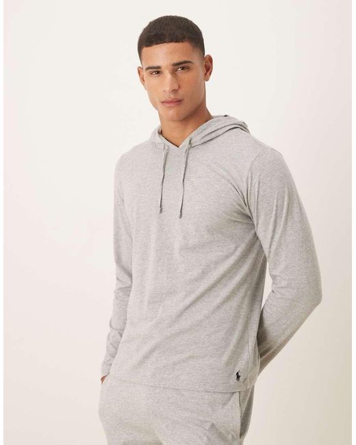 Polo Ralph Lauren Gray Icon Logo Co-ord Long Sleeve Hooded Lounge Top for men