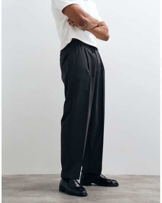 ASOS Black Smart Oversized Tapered Flannel Trousers for men
