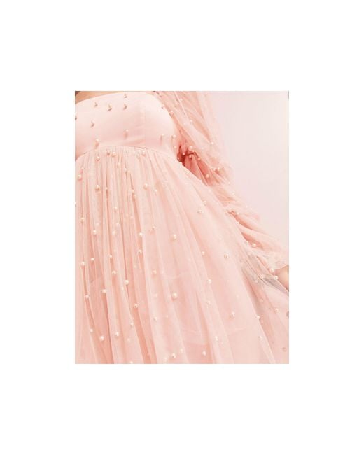 ASOS Pink Tulle Baby Doll Dress With Pearl Embellishment