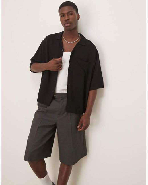 Camicia Oversize Squadrata Effetto Lino Nera di ASOS in Black da Uomo