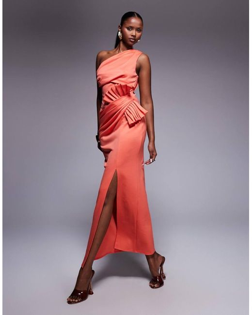 ASOS Red One Shoulder Pleated Detail Mini Dress