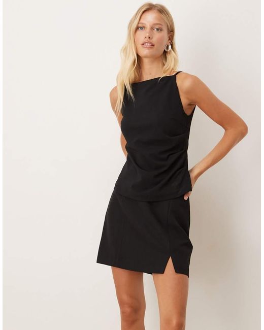 Aware Black High Neck Structured Cami Top With Ruched Side Detail