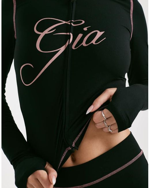 I.AM.GIA Black Blare Logo Contrast Stitch Zip Through Hoodie Co-Ord