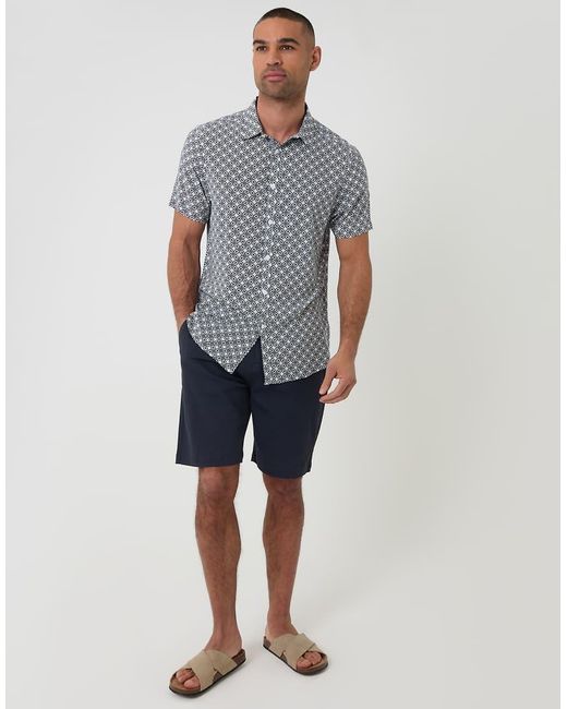 Threadbare Blue Geometric Print Short Sleeve Shirt for men