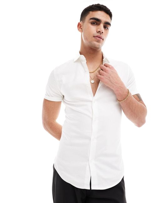 ASOS White Skinny Fit Royal Oxford Shirt With Cutaway Collar for men