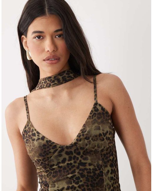ASOS Black Printed Mesh Cami Top With Scarf Detail