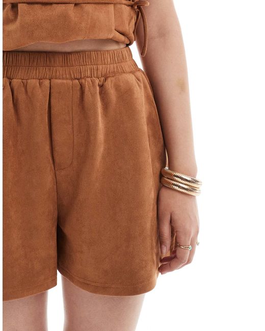 Object Brown Faux Suede Pull On Shorts Co-ord