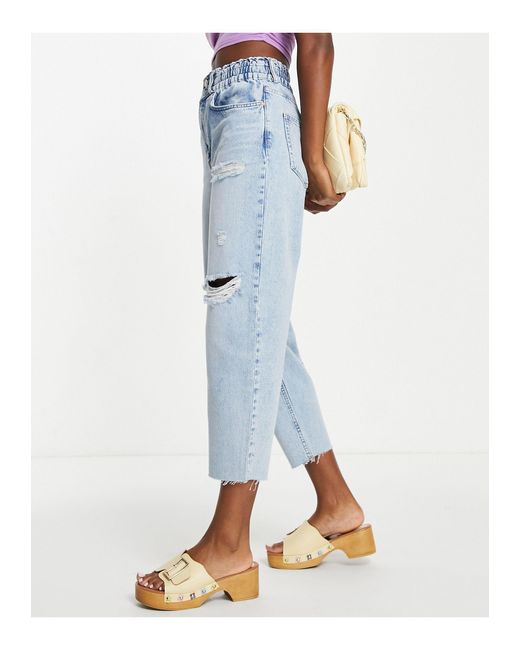 AllSaints Denim Hailey Elastic Waist Band Boyfriend Jeans With Rips in