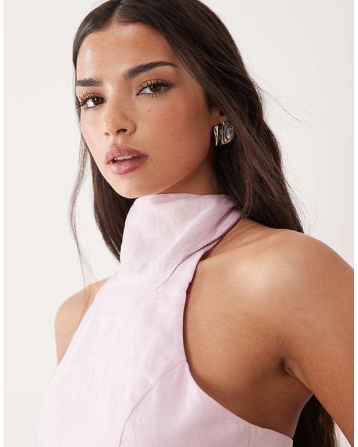 Bardot Pink Harlow Cotton High Halter Neck Crop Top