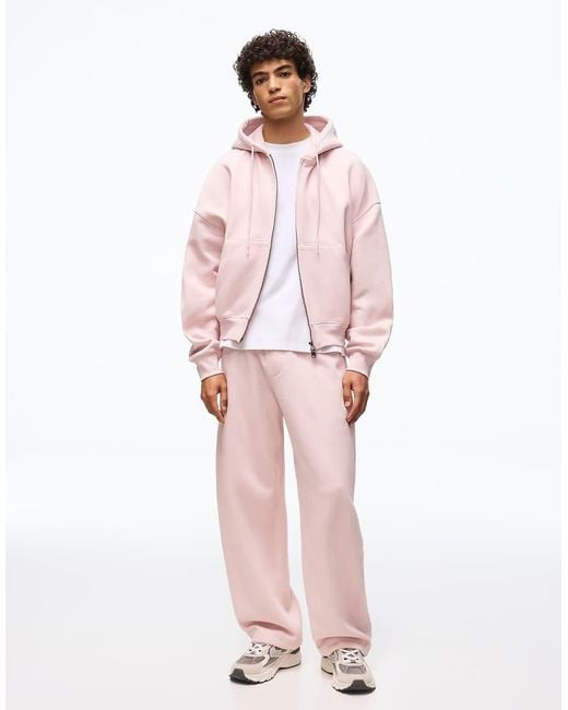 Bershka Pink Boxy Zip-up Hoodie for men