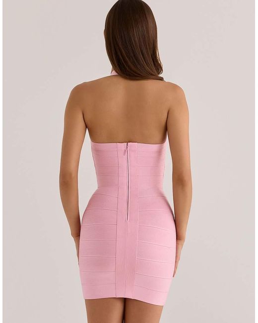House Of Cb Pink The Contour Lychee Sculpting Halter V Waist Mini Bandage Dress