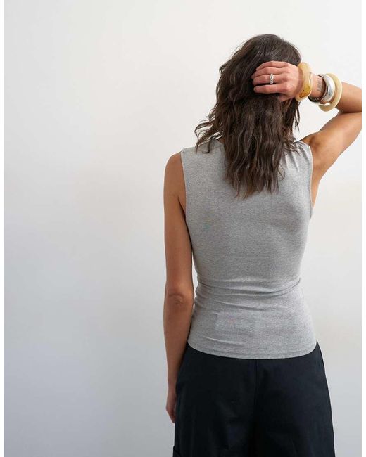 TOPSHOP Gray Knot Front Detail Top