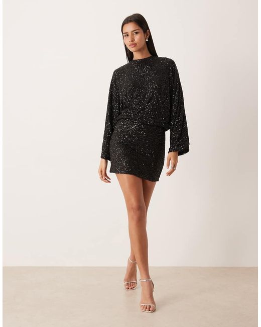 Gina Tricot Black Long Sleeve Sequin Low Back Mini Dress