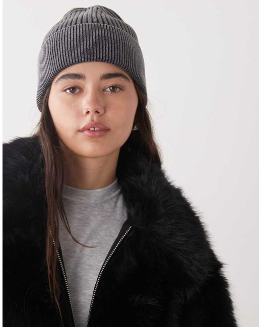 Collusion Black Ribbed Washed Beanie