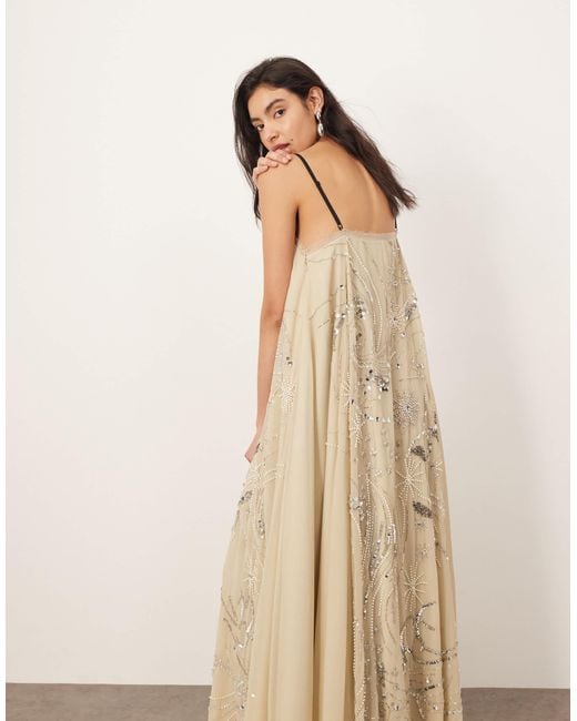 ARRANGE Natural Scatter Embellished Trapeze Maxi Dress With Cami Straps