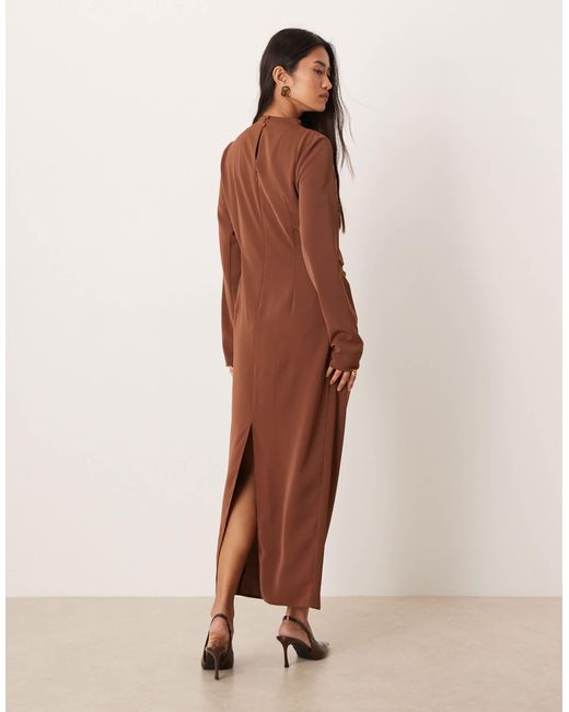 ASOS Brown High Neck Draped Slinky Maxi Dress