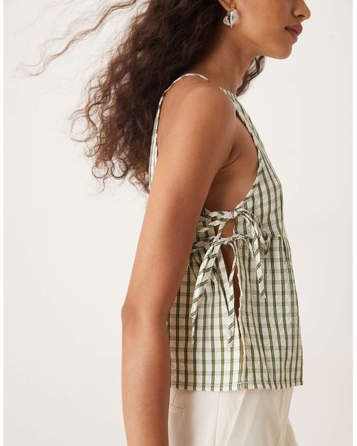 Motel Green Palsi Check Tie Side Top