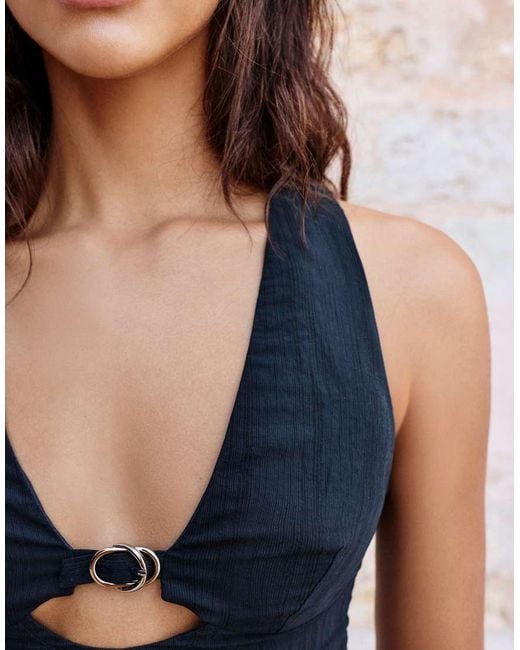 Pull&Bear Blue Sleeveless Buckle Top
