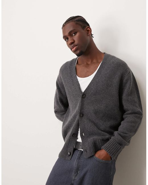 Mango Gray Regular Fit Button Down Cardigan for men