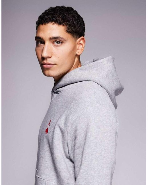 ADPT Gray Oversized Hoodie With Ace Of Hearts for men