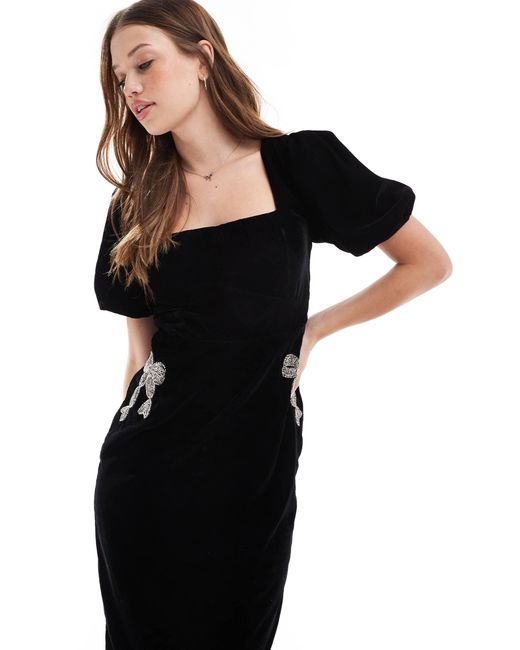 knee length dresses for ladies Square Neck Velvet Midi Cocktail Dress XJ413