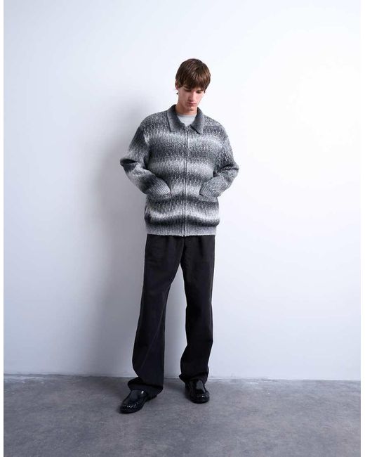 Topman Gray Knitted Blend Zip Through Cardigan for men