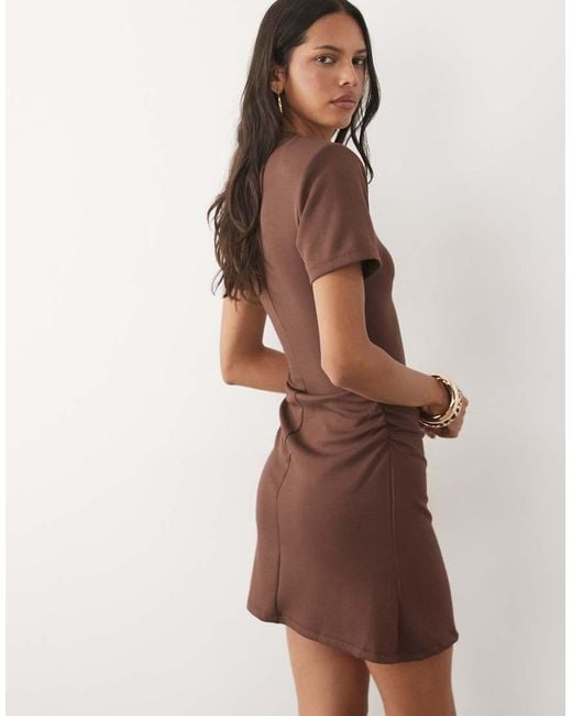 New Look Natural Crew Neck Ruched Side Mini Dress