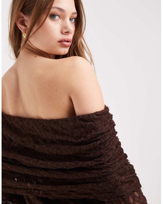 ASOS Brown Lace Fold Over Off Shoulder Top